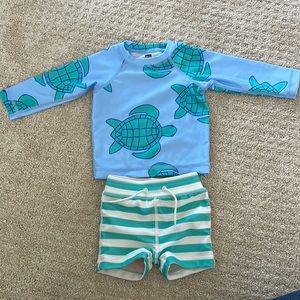 Tea Collection, 3-6m size, blue and green rash guard baby swim set